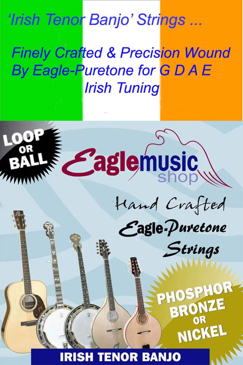 Eagle Puretone Irish Tenor Banjo String Set Medium Gauge Nickel Bronze Crossover Blend 12 18w 28w 38w